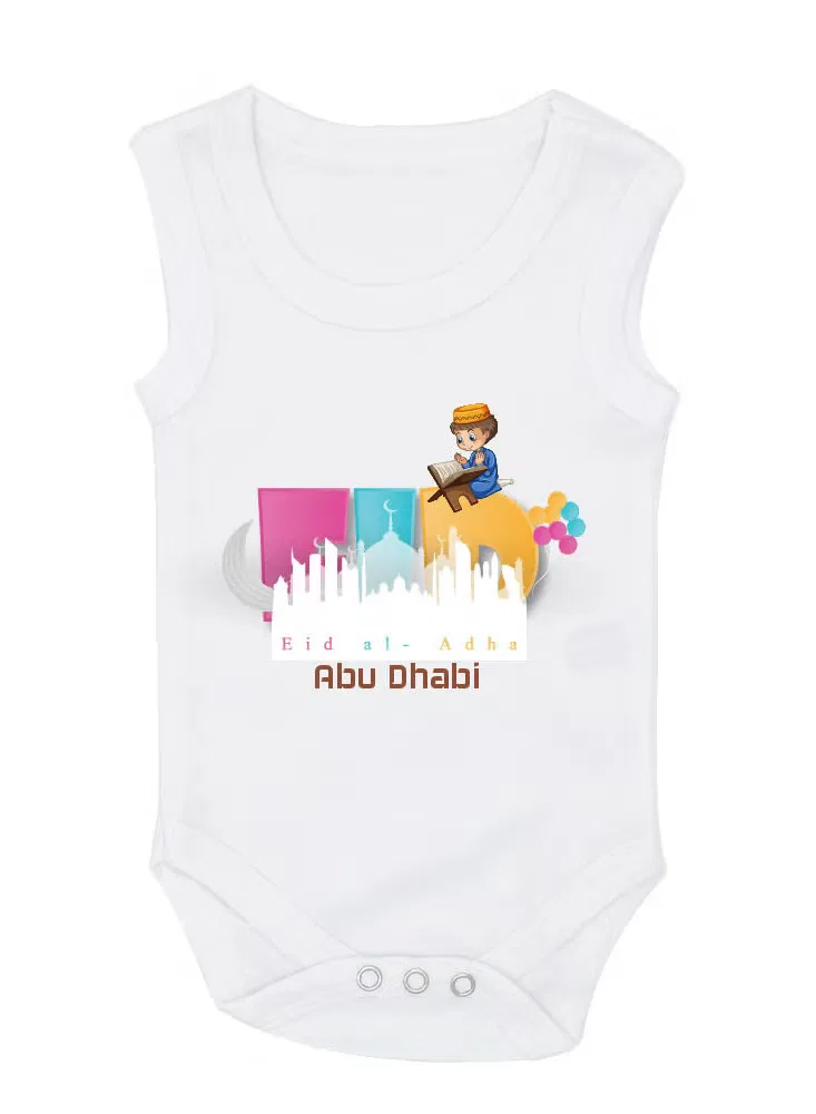 Боди-комбинезон без рукавов с принтом My First Eid Abu Dhabi Printshop4Me, белый