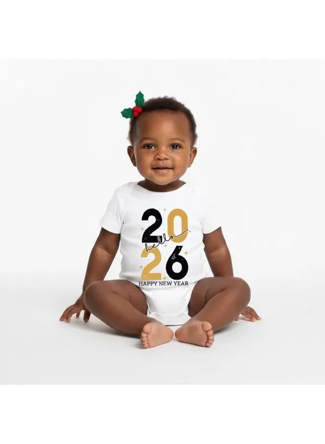 Боди-комбинезон новогодний с принтом Hello 2026 Sitara Fashions, белый