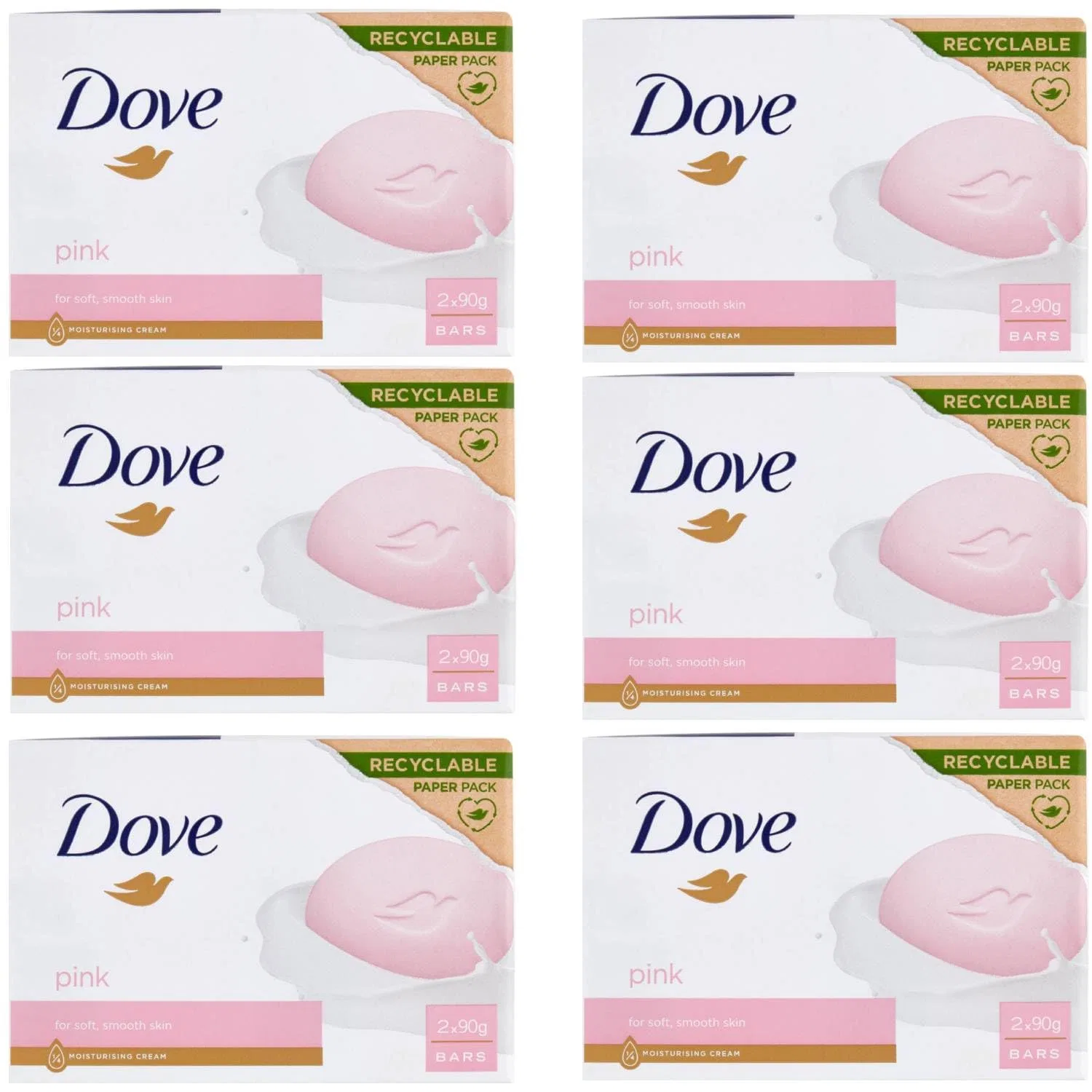 Мыло твердое увлажняющее Dove Beauty Cream Bar Pink, 2 x 90г, набор 6 шт