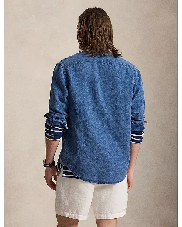 Мужская рубашка из льна с длинным рукавом Polo Ralph Lauren, синий — фото 3