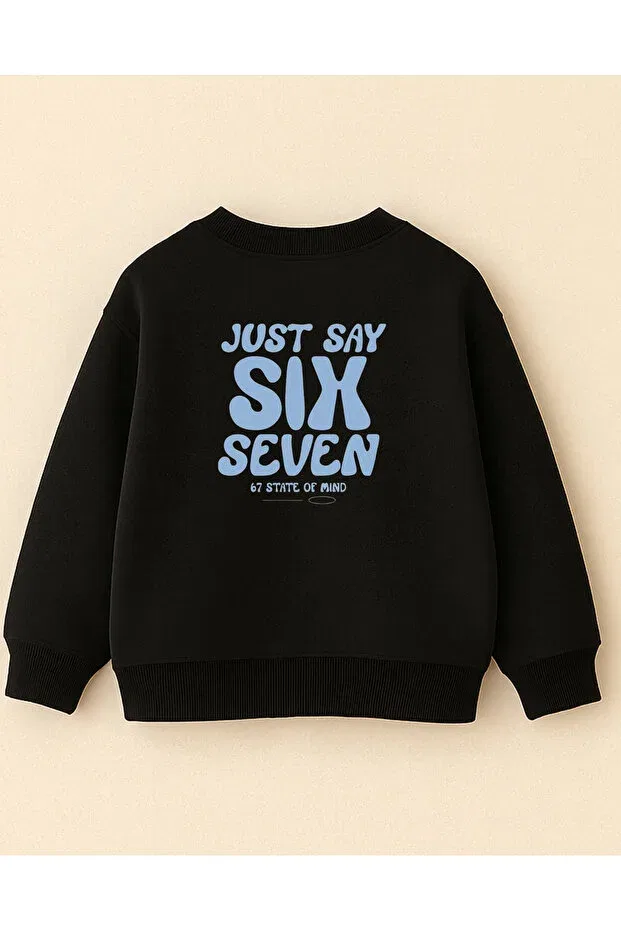 Детские свитшот для девочек оверсайз с принтом Six Seven Front Back Printed Oversized Unlined Long Sleeve 3 Thread Unisex Children's Sweatshirt Fasardi, Black