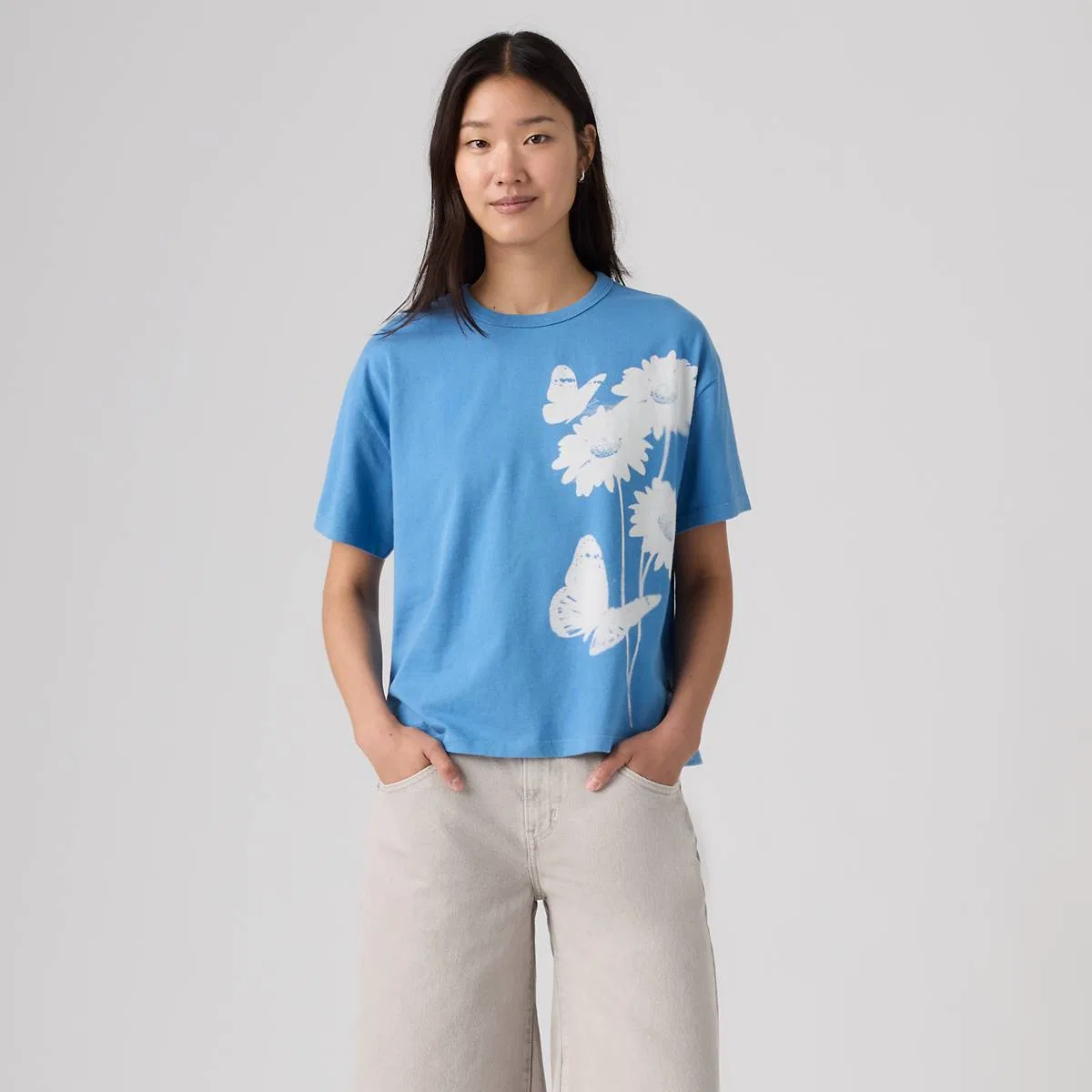 Футболка с коротким рукавом в винтажном стиле с графическим принтом Levi's, Hazy Daisy Parisian Blue - Blue — фото 3
