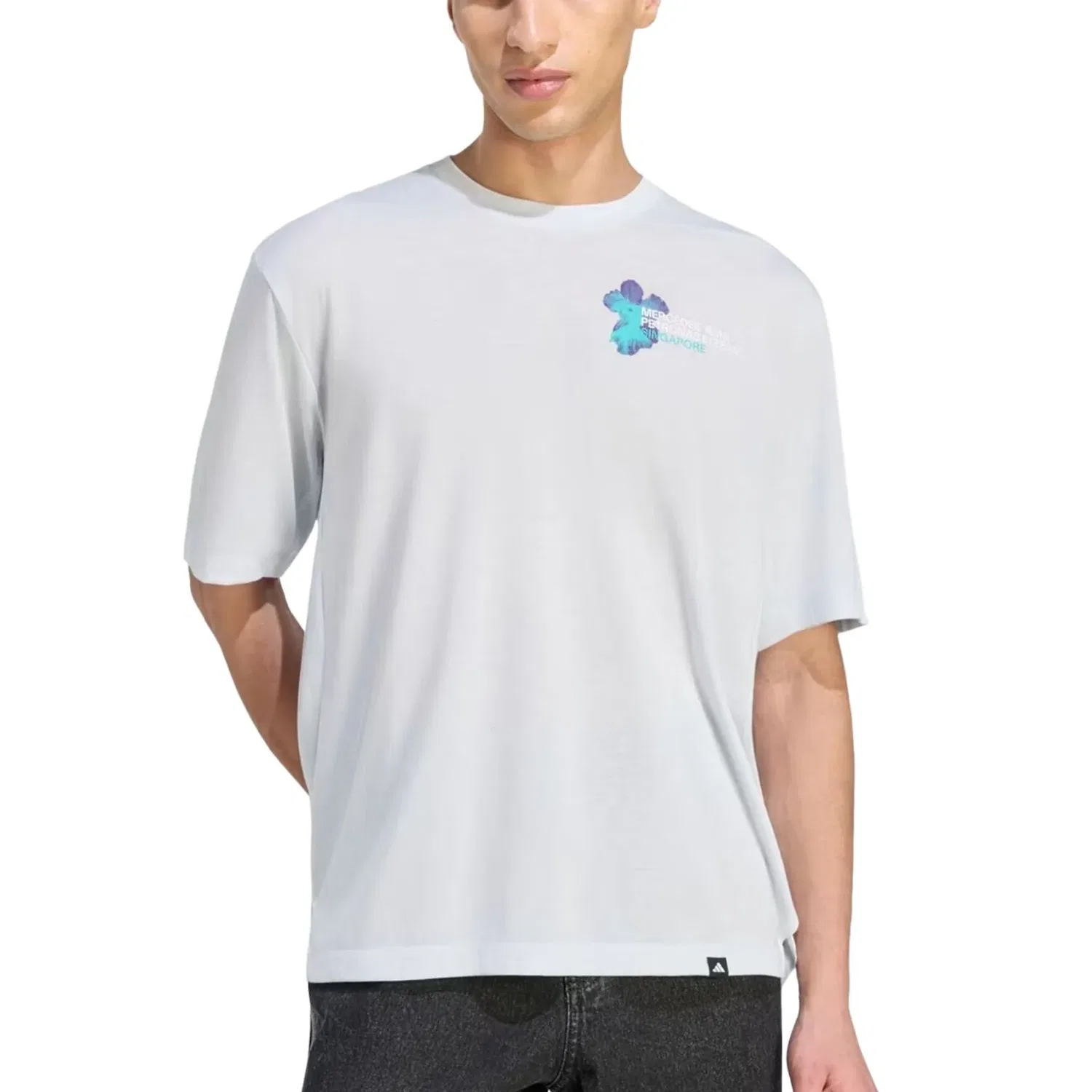 Мужская футболка Mercedes AMG Petronas F1 Team Vanda Bloom T-Shirt Asia Sizing 'Blue Tint' adidas, Blue Tint — фото 2