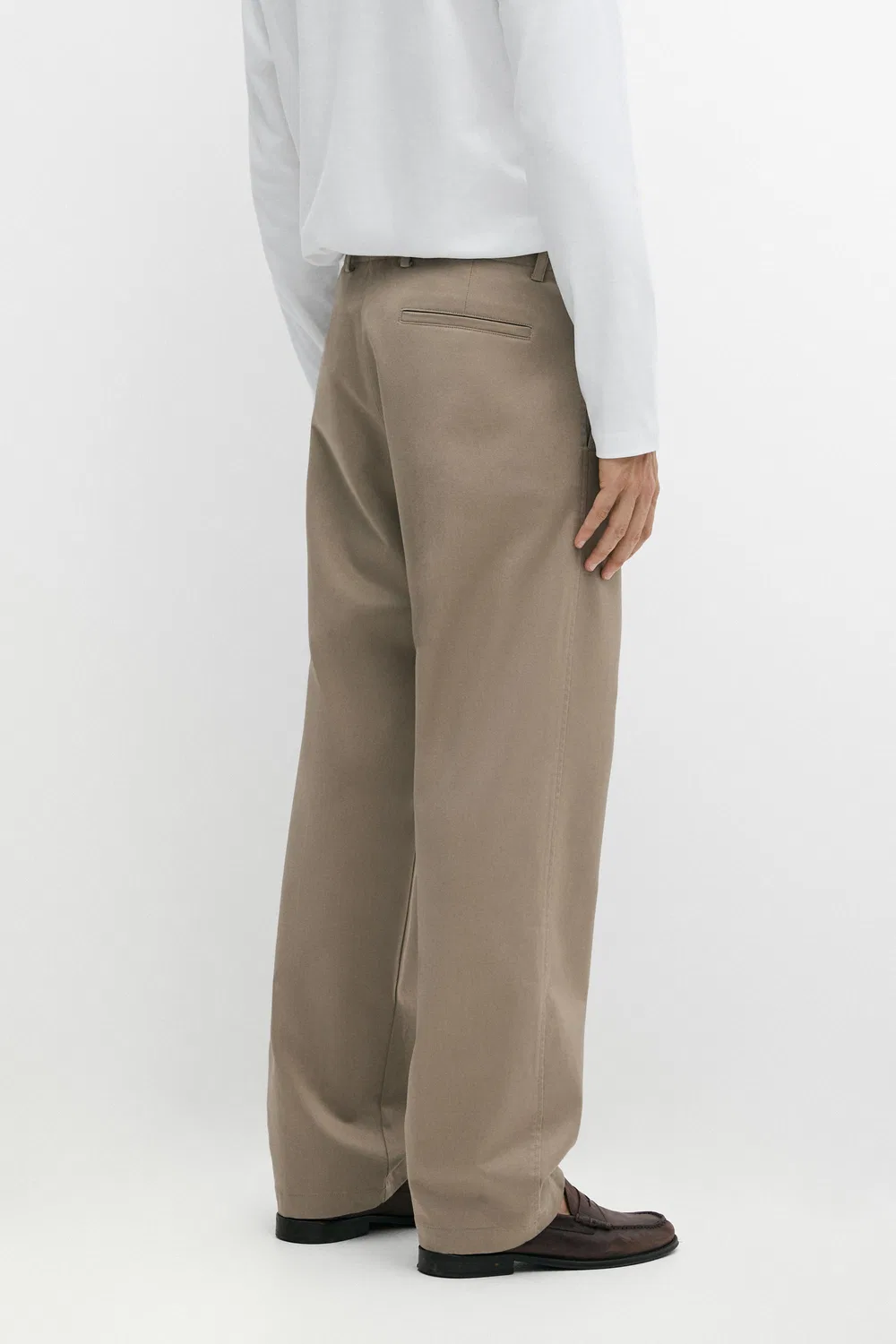 Брюки Massimo Dutti Cotton Blend Straight-Leg, бежево-коричневый — фото 4