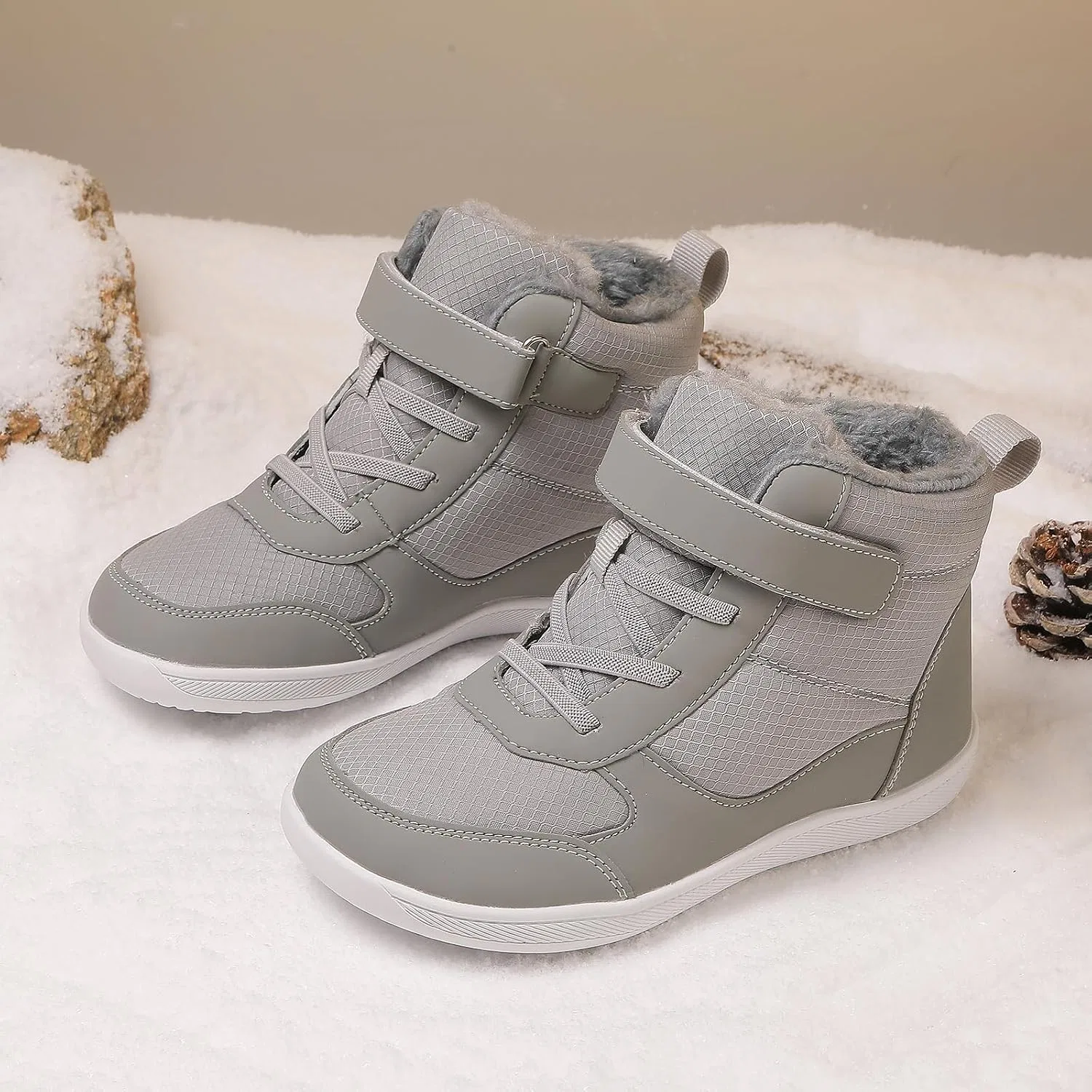 Детские зимние ботинки с широким носком и принтом FLIOZY, Grey — фото 3