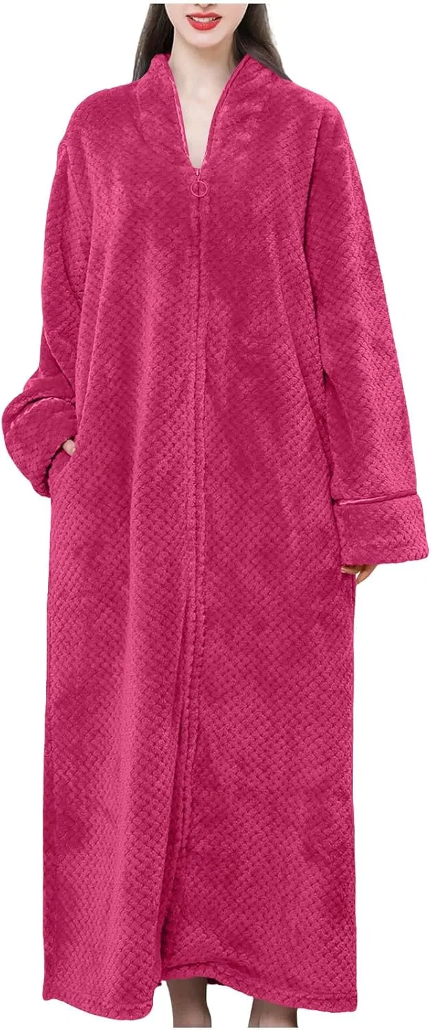Женский халат-платье на молнии с капюшоном, Hot Pink