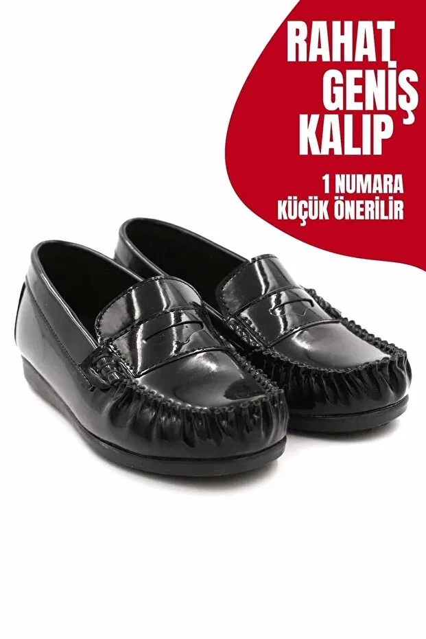 Детские ортопедические туфли для девочек с коротким каблуком Ewen Tomm, Plain Patent Leather Black