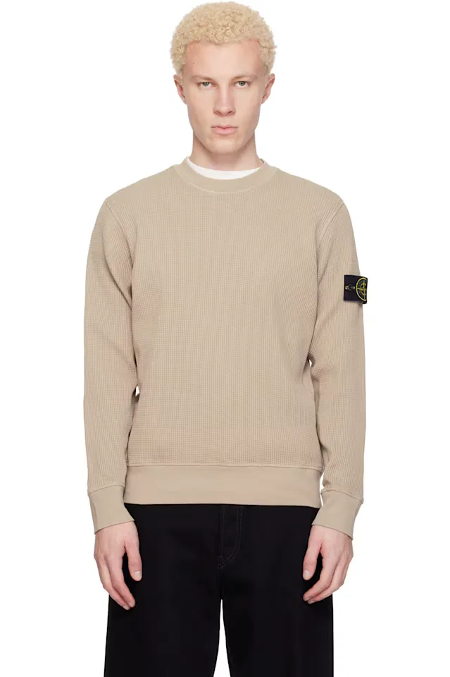 Бежевый свитшот из органического хлопка с вафельным начесом Stone Island