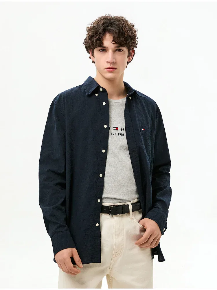 Рубашка с длинным рукавом из сейрсакера TOMMY HILFIGER, Navy