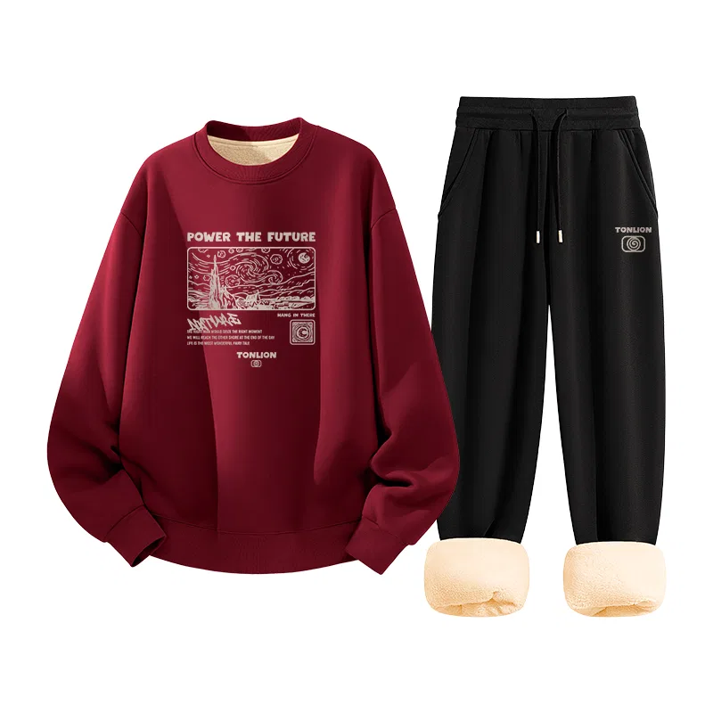 Детский комплект из свитшота и спортивных штанов с начесом Tonlion, Цвет Wine Red
