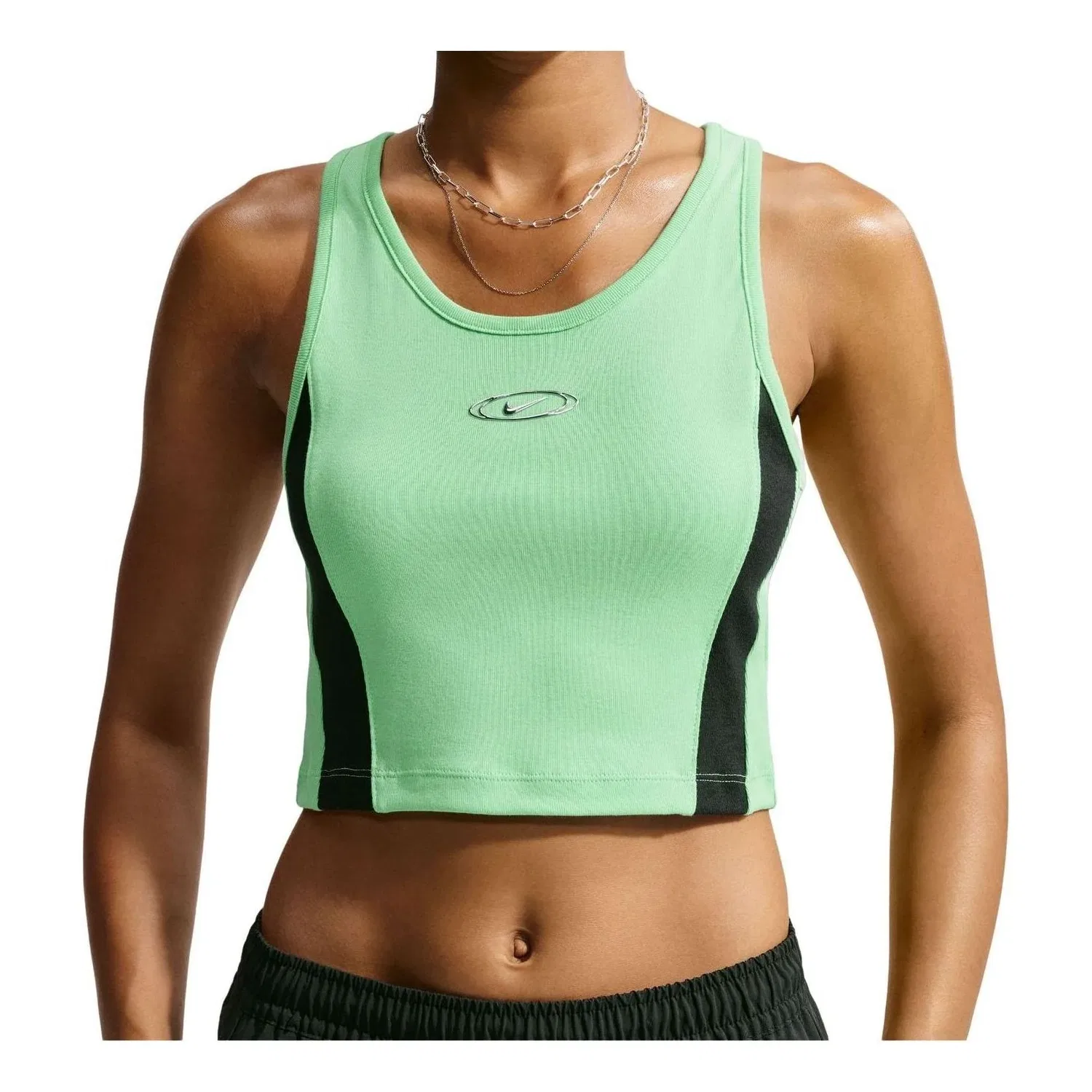 Женская футболка Sportswear Tight Cropped Tank Top 'Illusion Green Black Metallic Silver' Nike, Illusion Green/Black/Metallic Silver