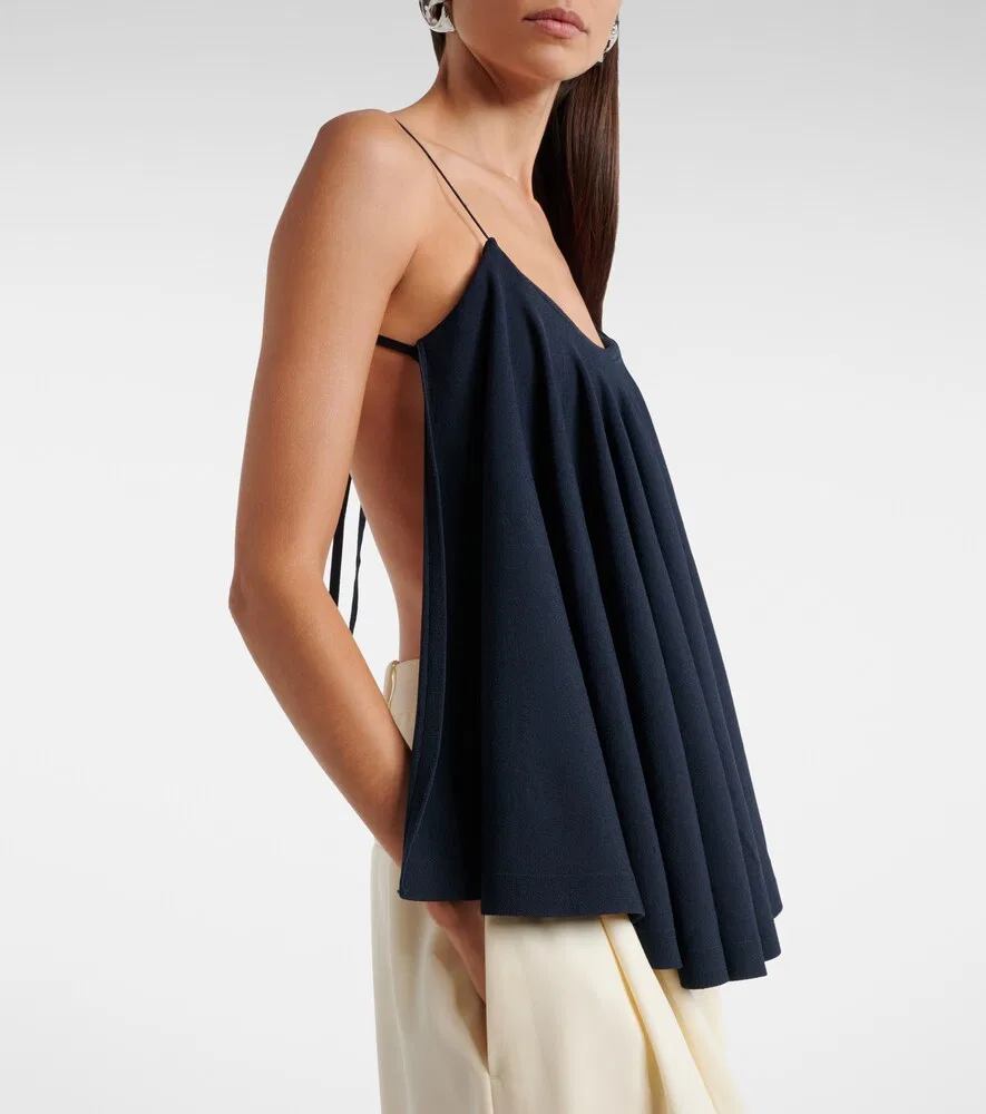 Вуалевая трикотажная майка с открытой спиной Jacquemus, синий — фото 4