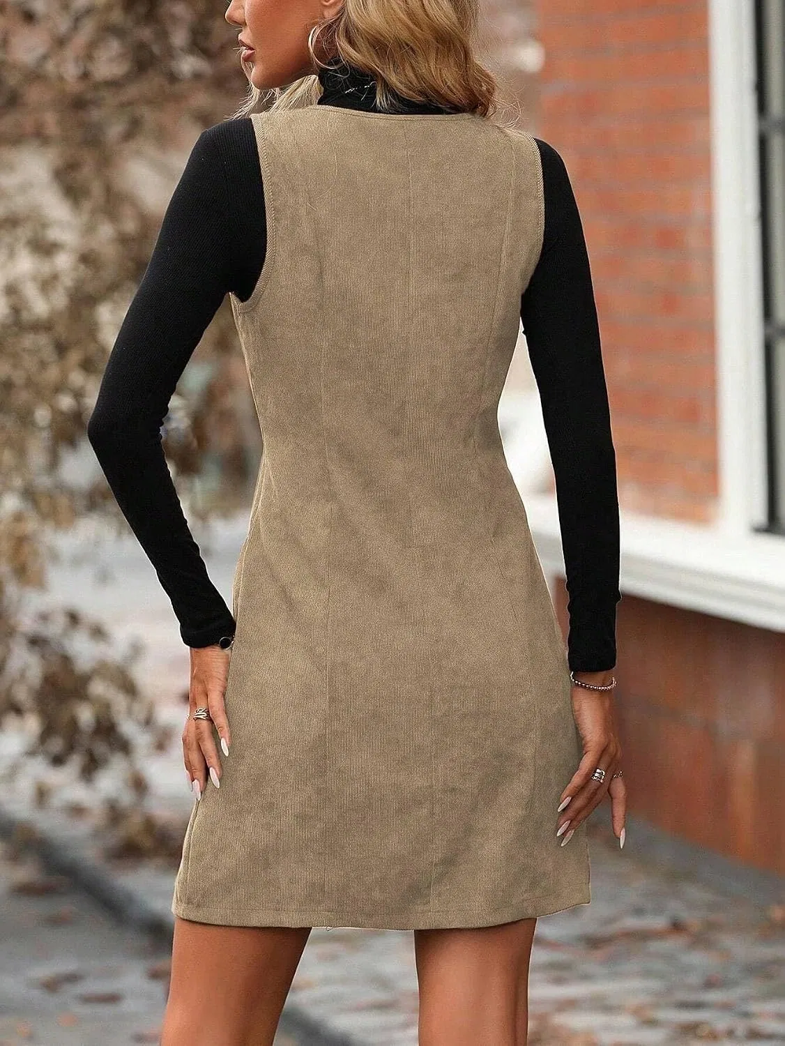 Женское повседневное короткое платье из вельвета Khaki — фото 2