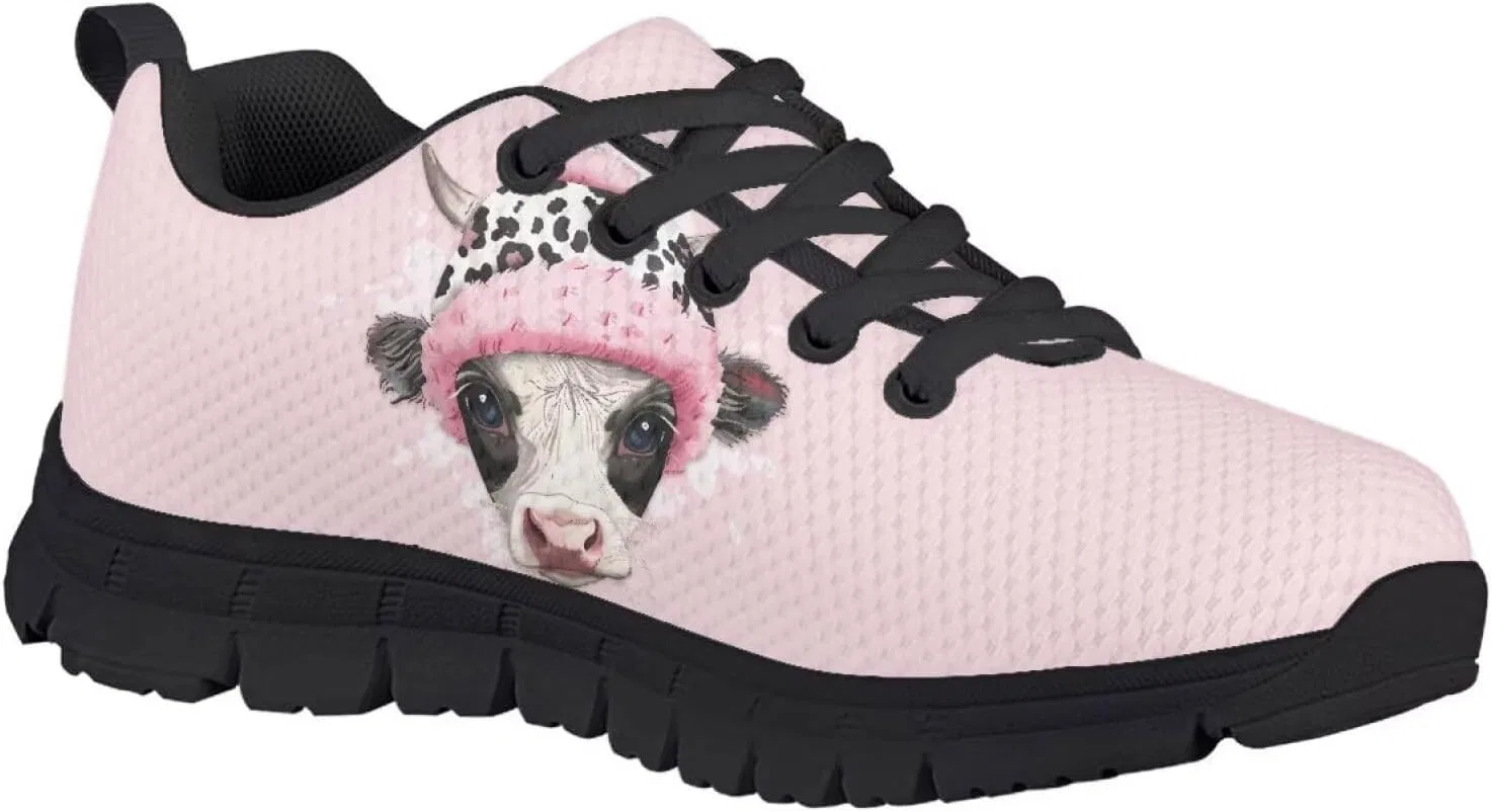 Детские кроссовки для девочек с сеткой Ystardream, Pink Kawaii Cow
