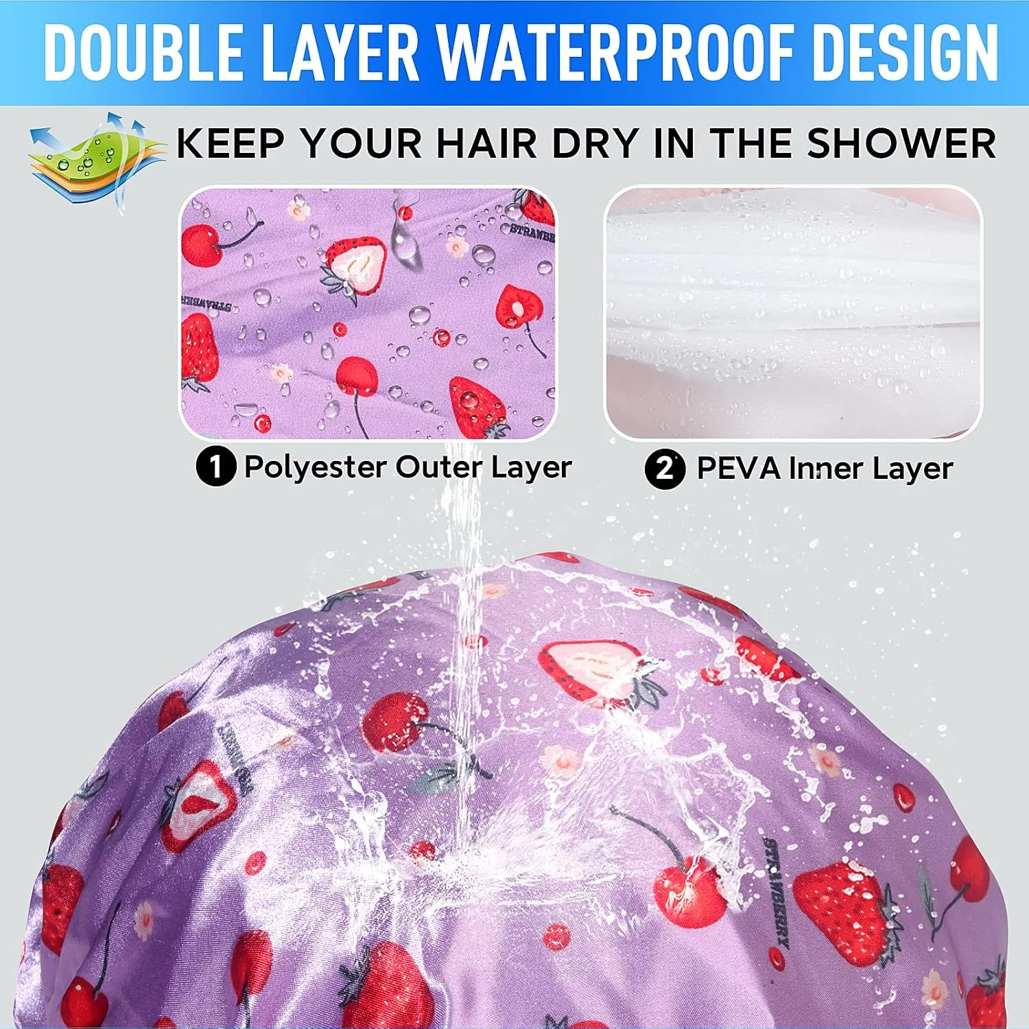 Шапочка для душа Reusable Waterproof, Fishent, Double Layer, Adjustable — фото 2
