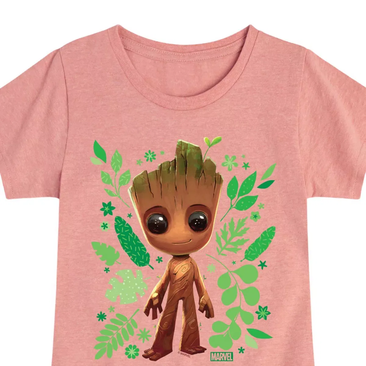 Детское платье-футболка для девочек с принтом Baby Groot Leaf Marvel, Бирюзовый — фото 2