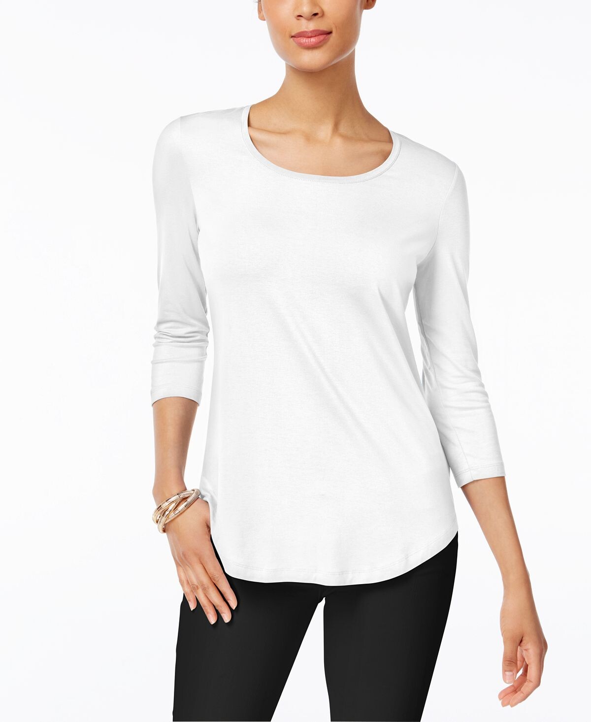 

Однотонный топ-туника с рукавами 3/4, созданный для macy's JM Collection, белый