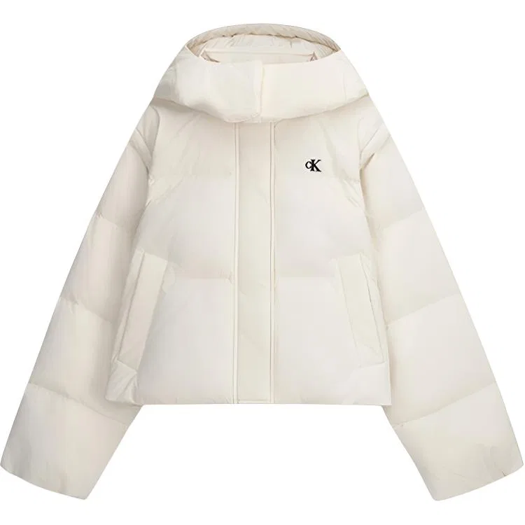 Женское пуховое пальто с капюшоном и съемным воротником Calvin Klein, Ivory
