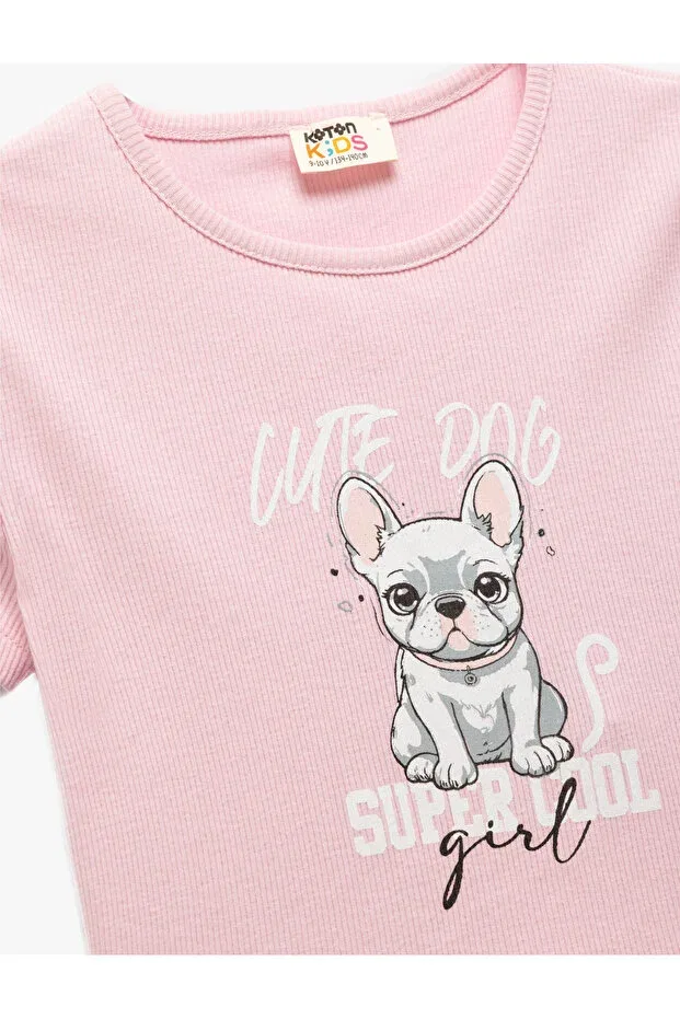 Детская футболка с принтом для девочек Dog printed cotton crew neck short sleeve t-shirt Koton, Rose — фото 3