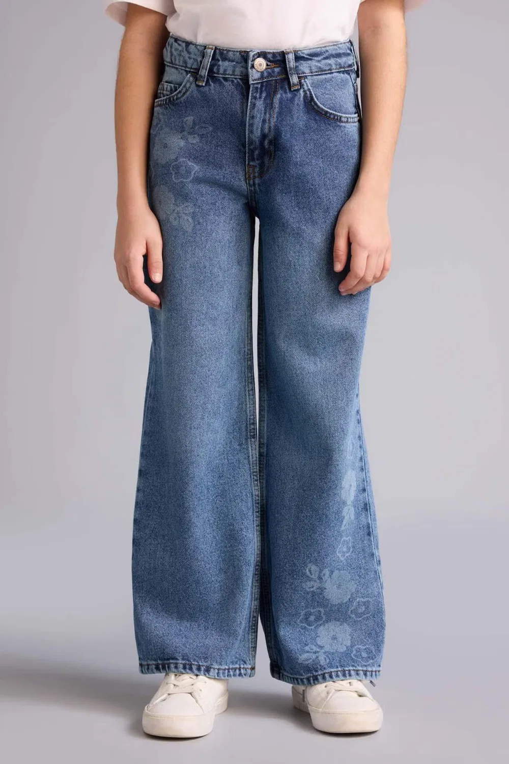 Джинсы прямые широкие с цветочным принтом Defacto, синий — фото 3