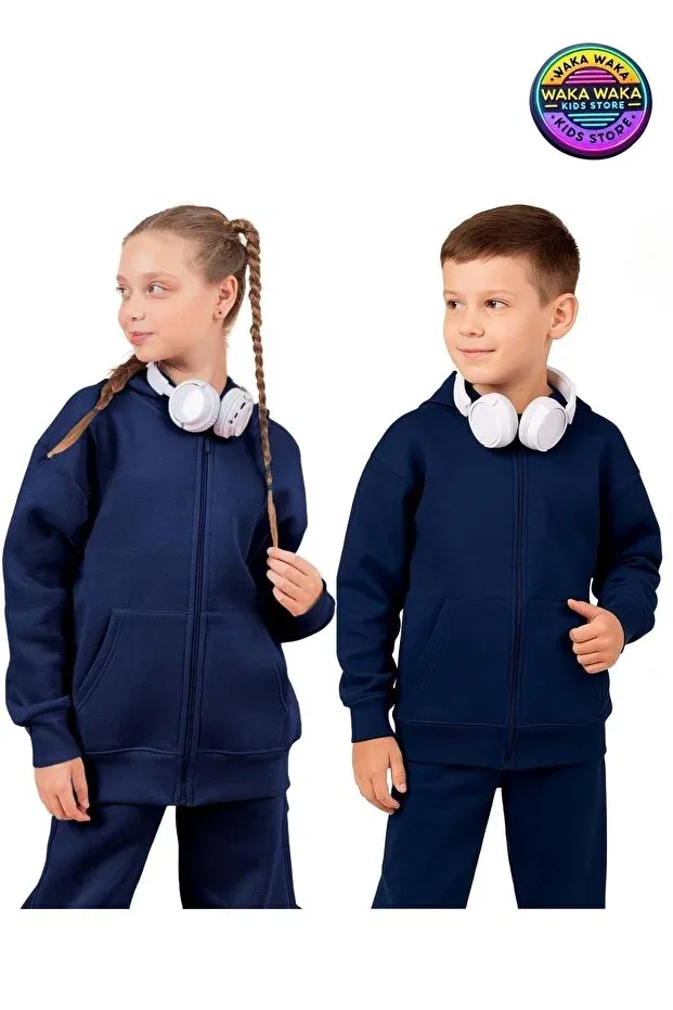 Детское худи-кардиган на молнии с капюшоном Ww Waka Waka Kids Store, Navy Blue