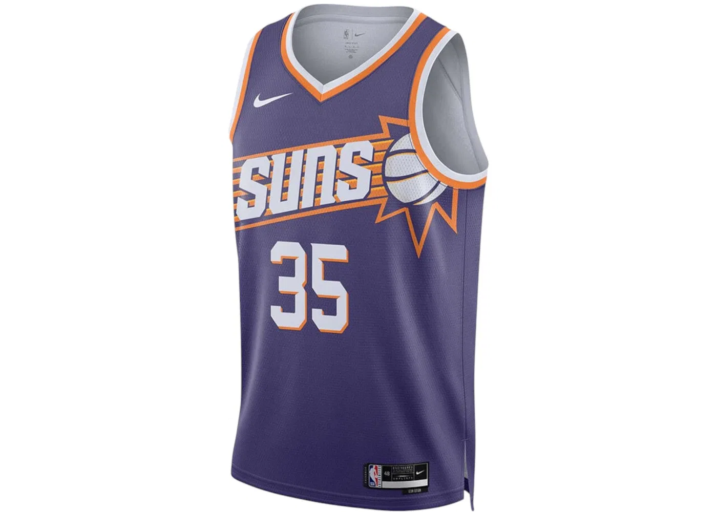 Мужская футболка с принтом Nike NBA Phoenix Suns Kevin Durant Icon Edition Dri-Fit Swingman Jersey, Purple/White/Orange