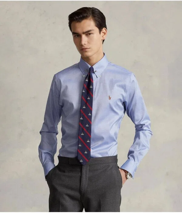 Мужская рубашка с длинным рукавом Custom Fit Polo Ralph Lauren, синий
