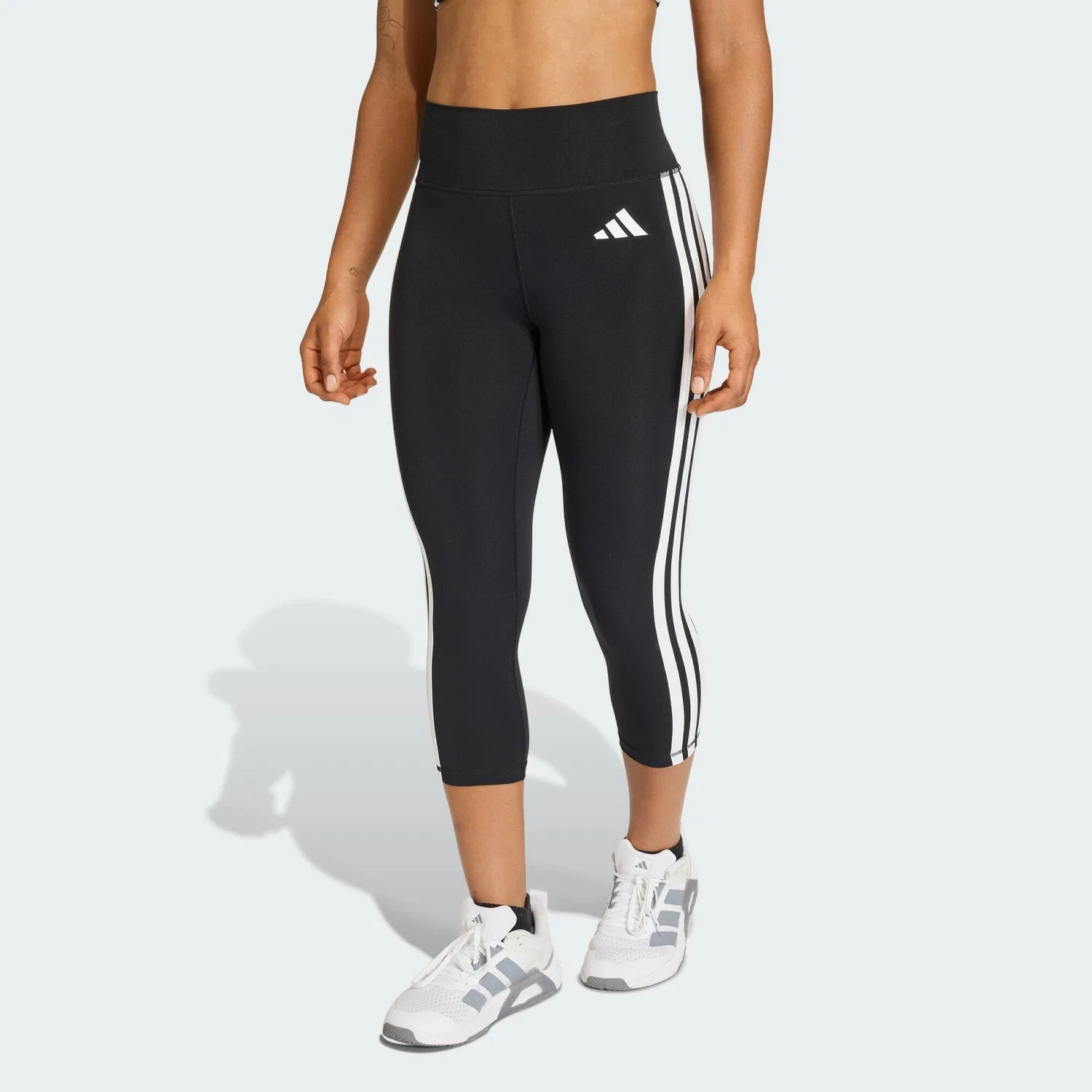 Женские леггинсы с высоким поясом Optime Essentials Workout 3-Streifen 3/4 Leggings Adidas, Schwarz Weiss — фото 2