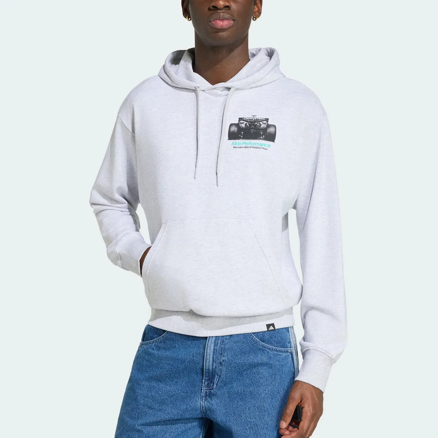 Свитшот Mercedes AMG, Adidas, Light Heather Gray/Semi Mint Green — фото 3