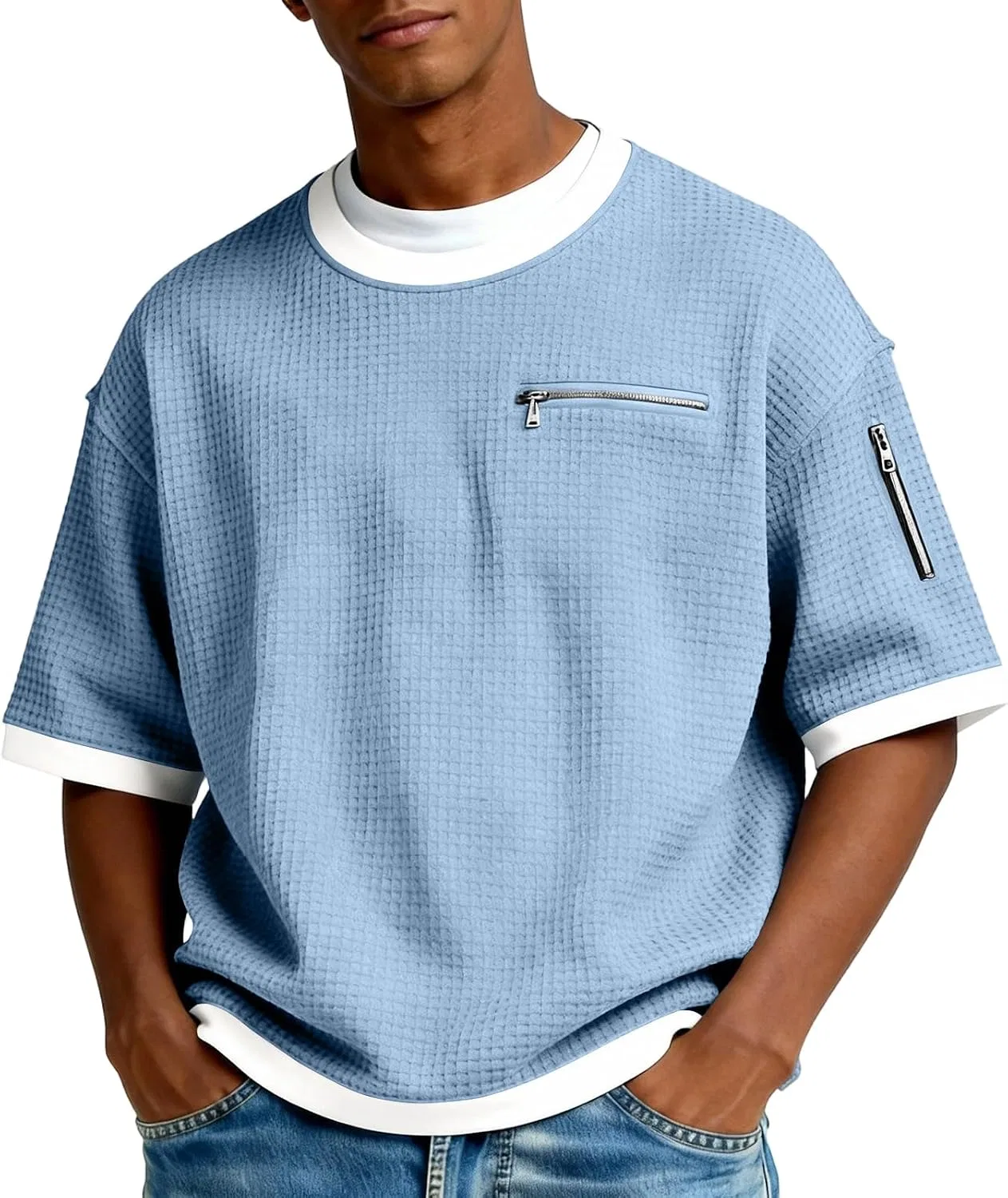 Мужская футболка с вафельной текстурой, Short Sleeve Crewneck, Sky Blue — фото 2