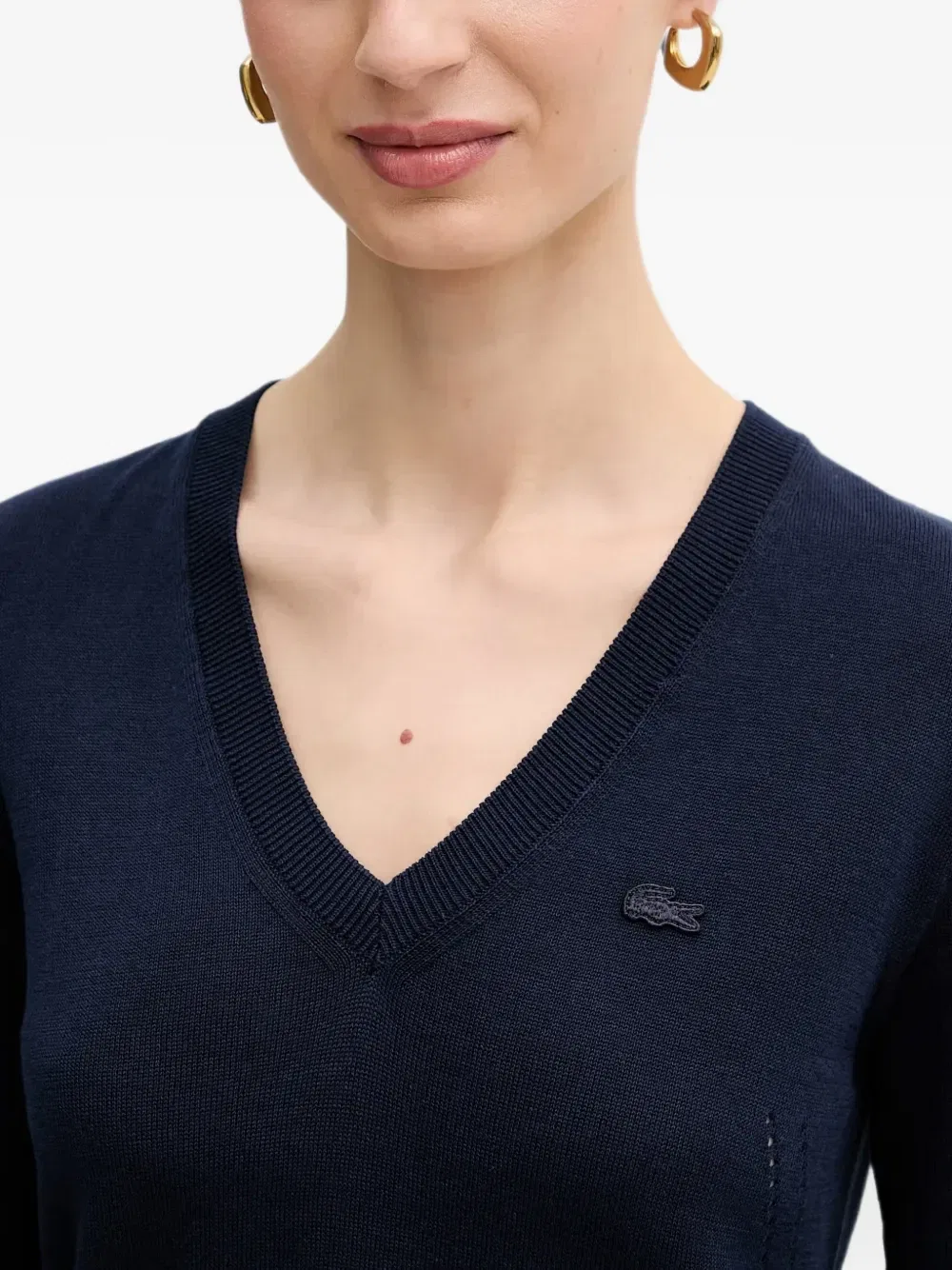Свитер Lacoste с V-образным вырезом и логотипом, синий — фото 4