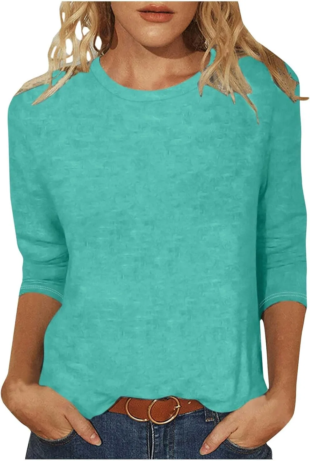 Женская свободная футболка с 3/4 рукавом, Mint Green