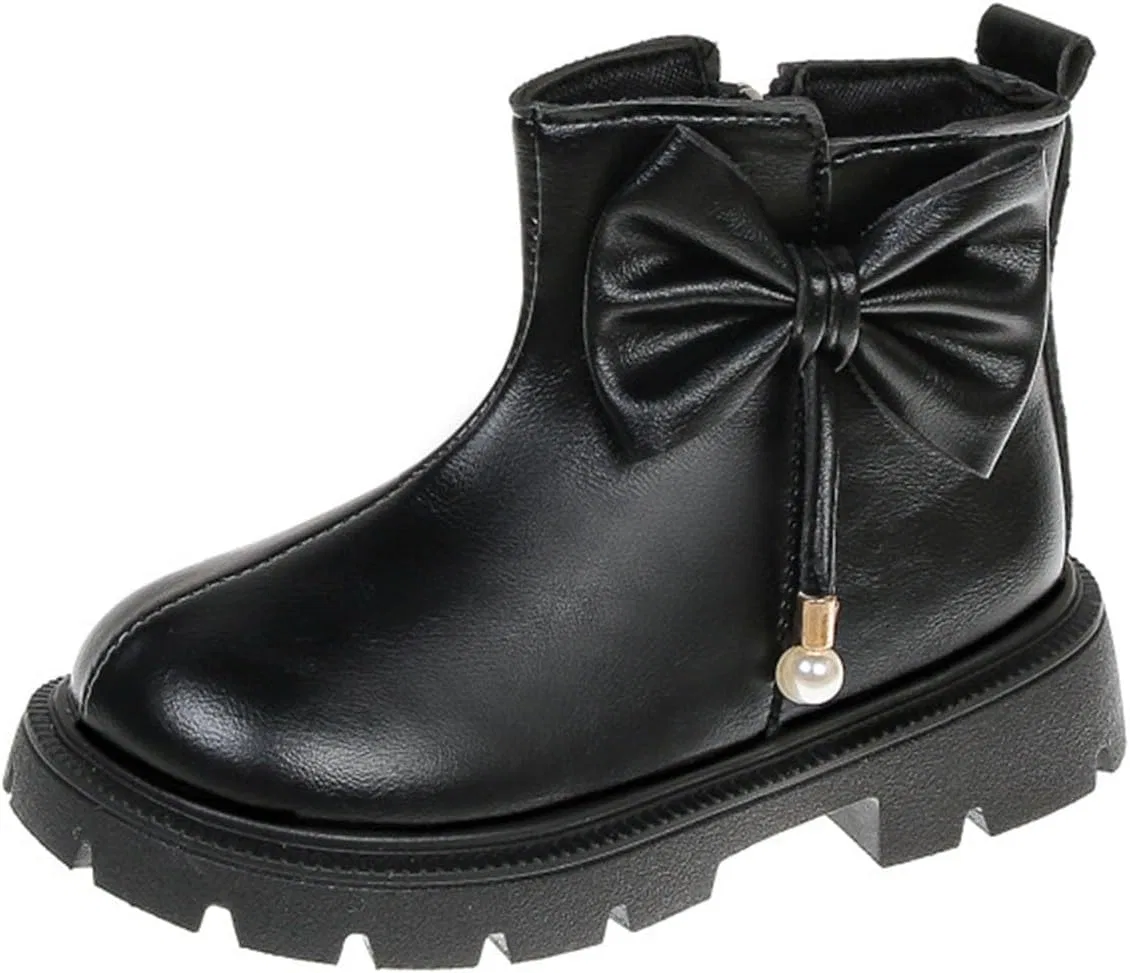 Детские сапоги для девочек с бантом из PU-кожи с молнией Zzalalana, Black