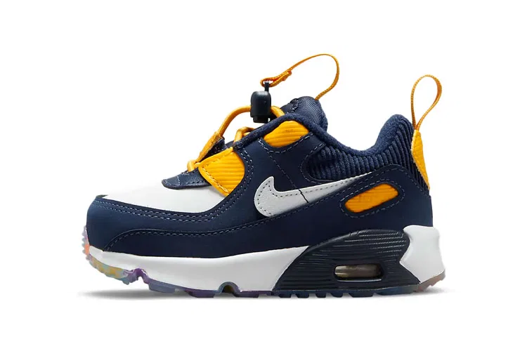 Детские кроссовки для мальчиков с шнуровкой Air Max 90 Nike, Midnight Navy University Gold