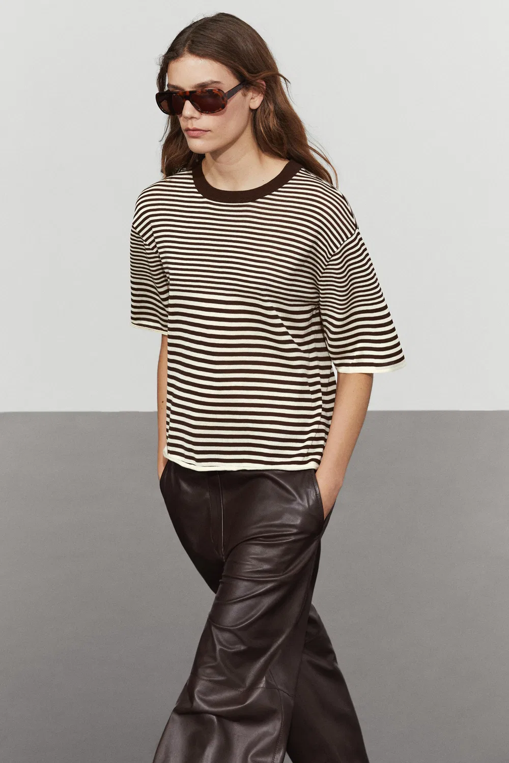 Футболка-поло Massimo Dutti, хлопковая, коричневая — фото 2
