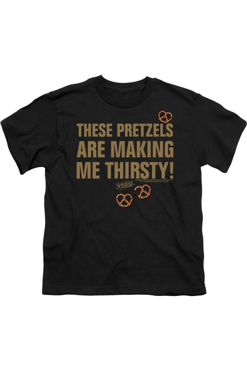 

Футболка с принтом "Seinfeld Pretzels Thirsty" для детей Gildan, черный