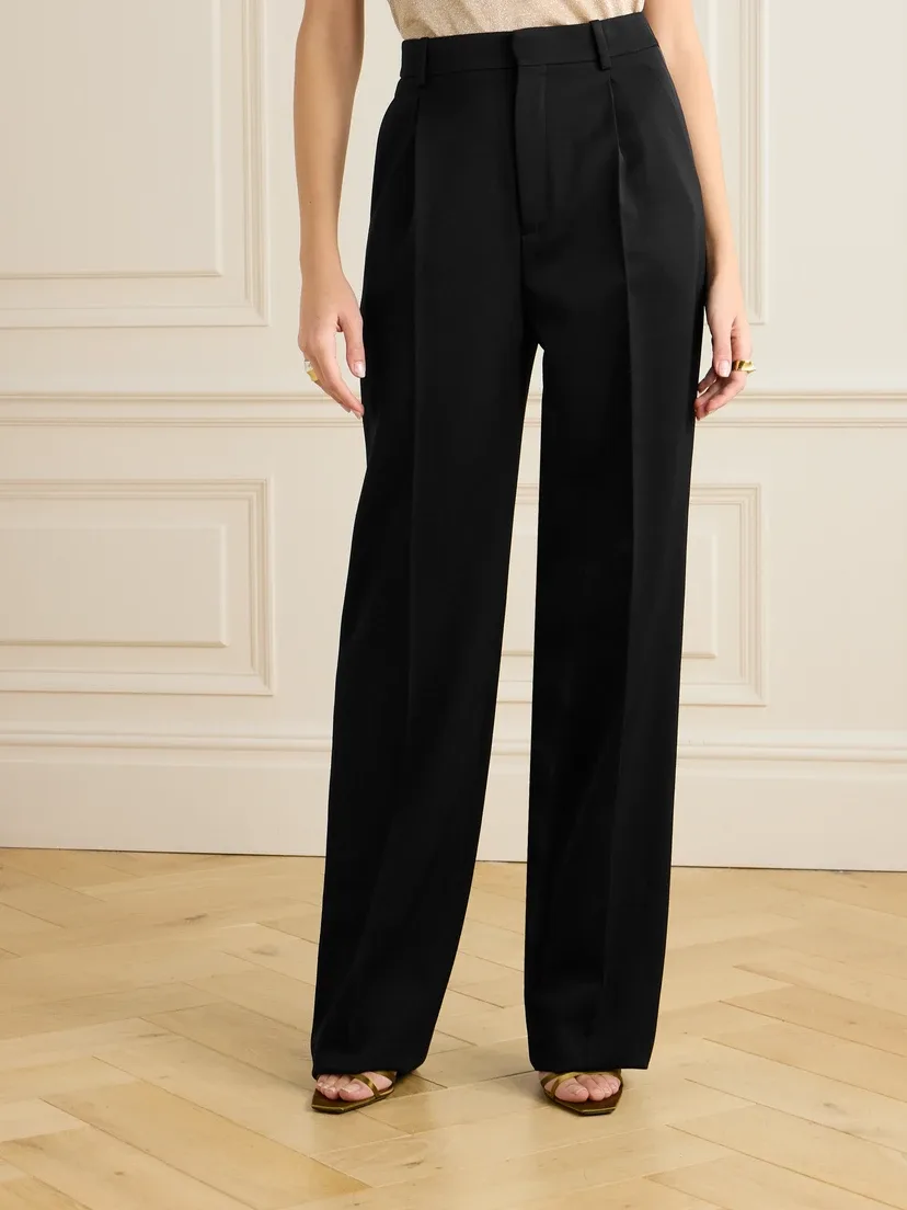 Прямые брюки из шерсти grain de poudre со складками SAINT LAURENT, черный — фото 3