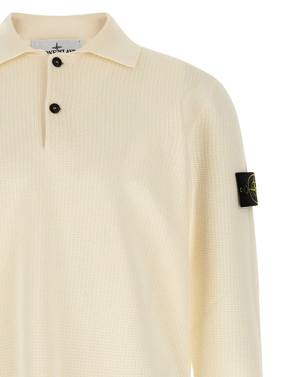 Мужское поло с длинным рукавом Beige Cotton Polo Shirt Stone Island, Beige — фото 3