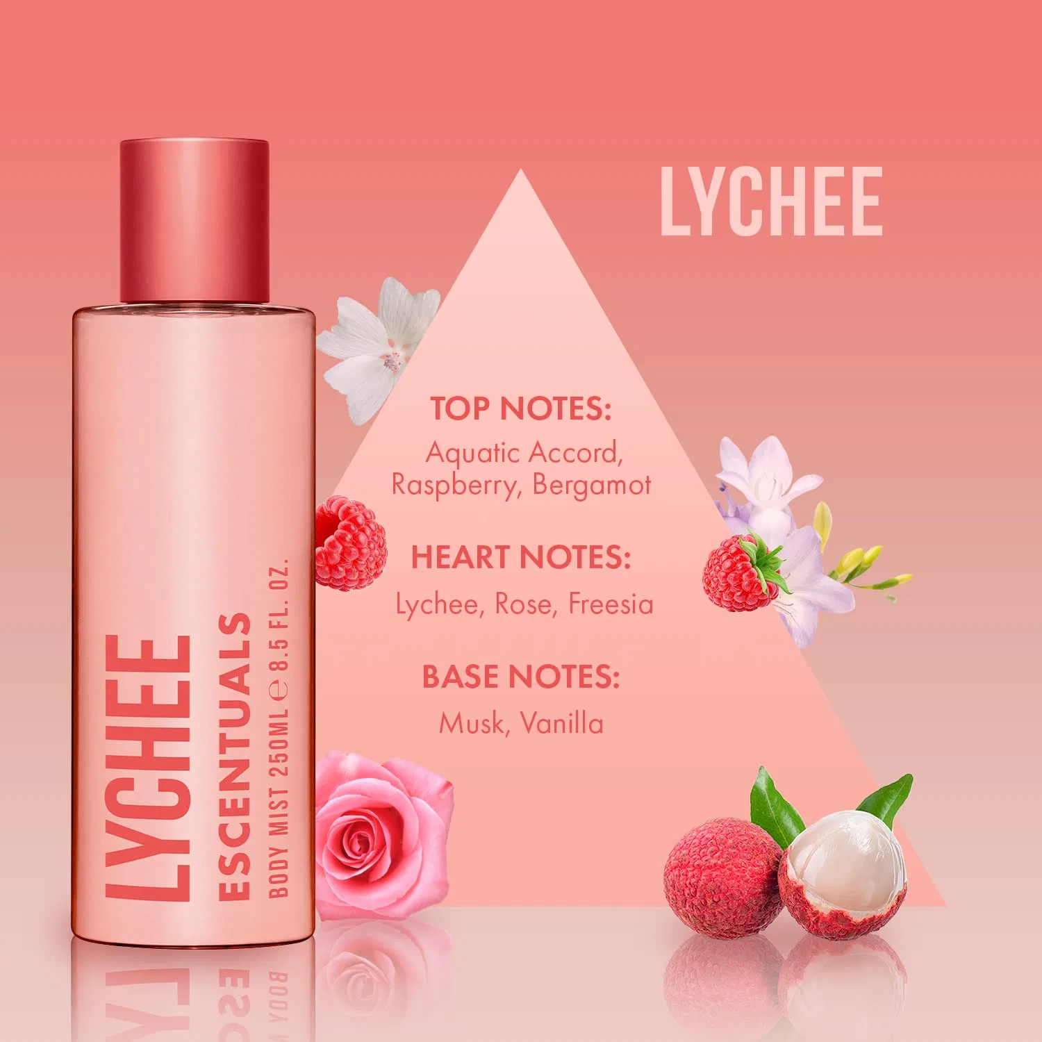 Спрей для тела Fruity Flowering Tea, ESCENTUALS, набор 3 шт., 250 мл, Lychee, Peony and Green Tea — фото 2