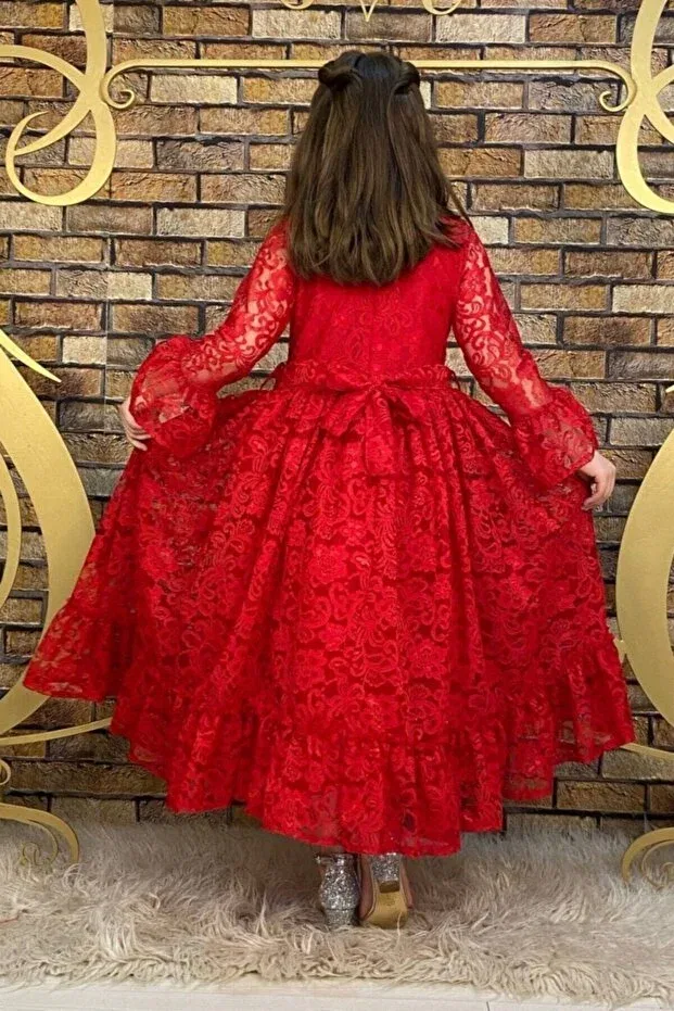 Детское платье для девочек с длинным рукавом Abiyekids, Red — фото 4