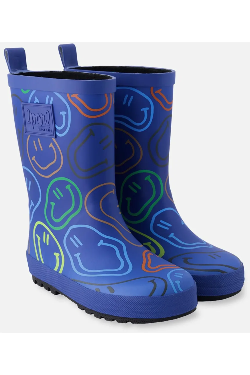 Детские резиновые сапоги с принтом смайликов Deux par Deux, Blue Printed Smiley