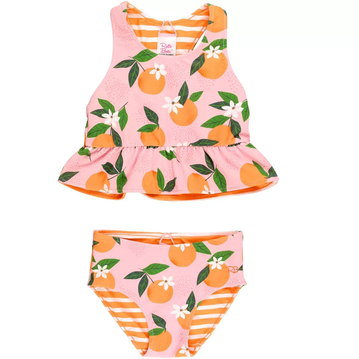 Детский танкини-комплект для девочек с двусторонним дизайном Reversible Peplum Tankini RuffleButts, Orange You The Sweetest