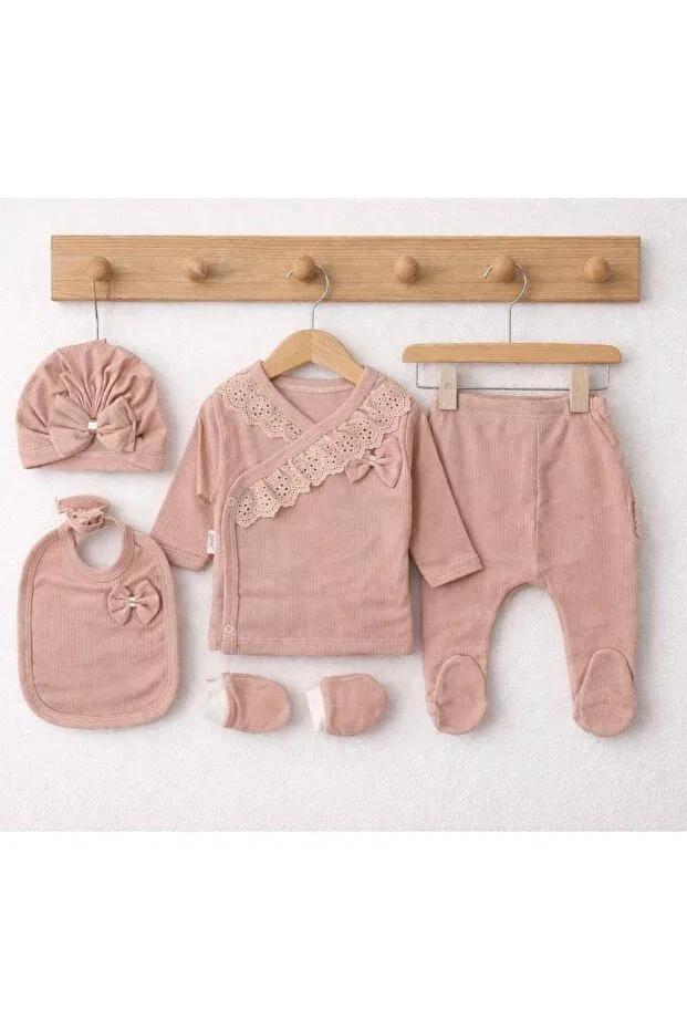 Детский комбинезон для новорожденных хлопковый 5 предметов Bys Baby Fashion, Powder — фото 4