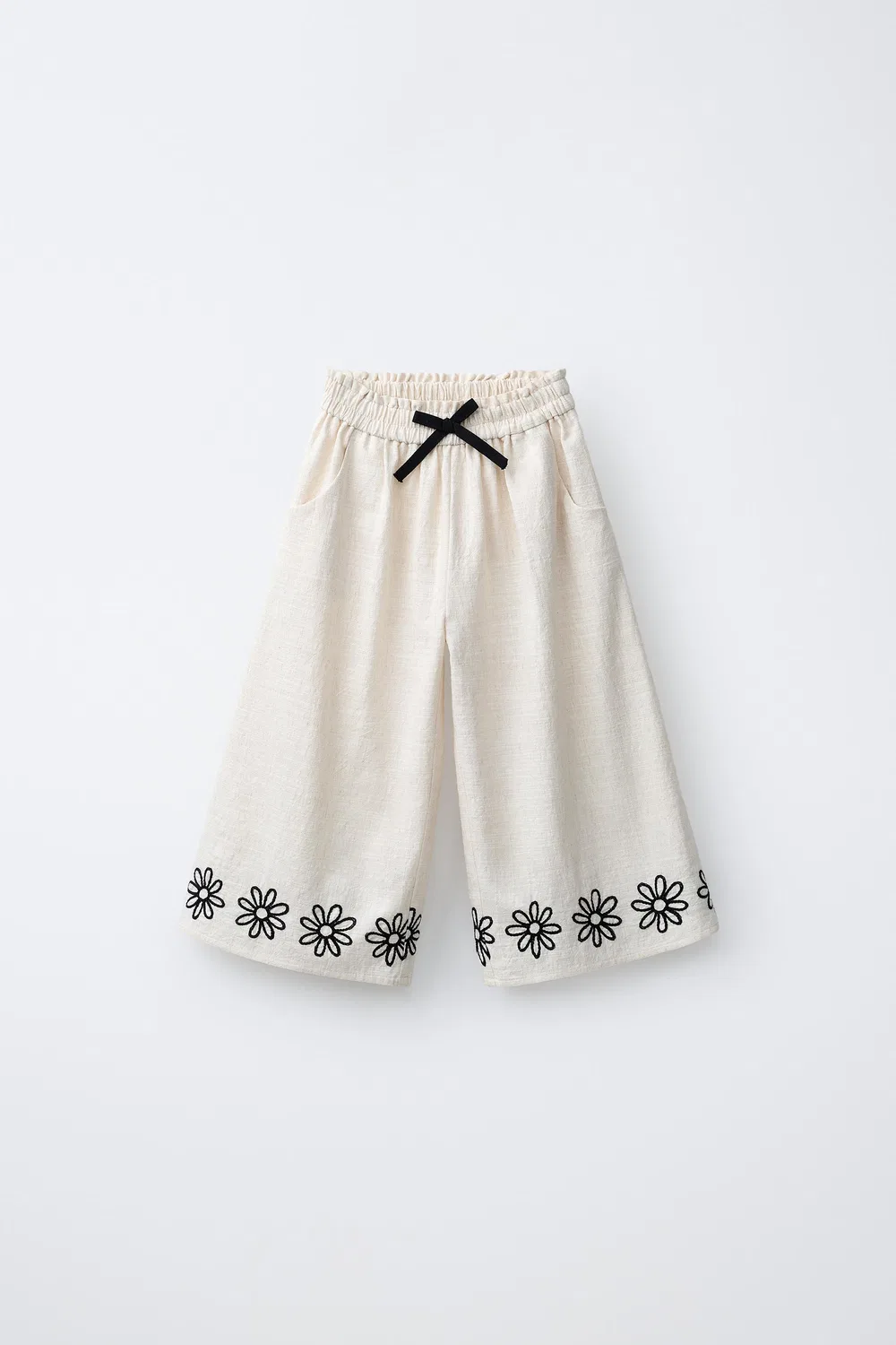 Кюлоты с вышитым цветочным узором ZARA, Light Beige