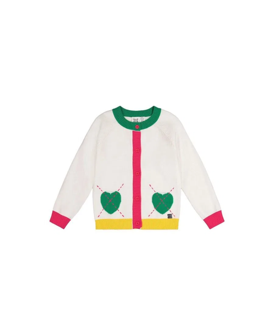 Кардиган с пуговицами и карманами-сердечками Ivy Kids Deux par Deux, Off-White Green And Pink