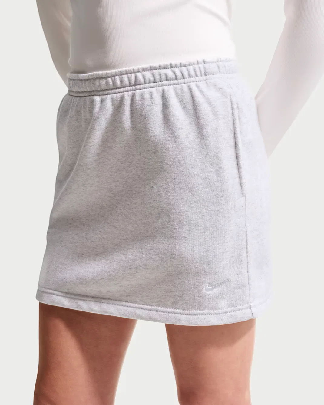 Детская юбка из французской махровой ткани для девочек (подростков) Nike Sportswear Studio Fleece, Birch Heather/White/White — фото 2