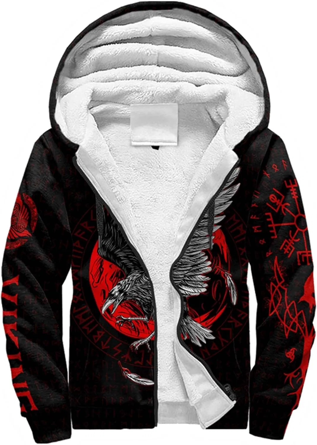 Мужское зимнее пальто с капюшоном Odin Raven Hoodie, Black Burgundy Floral