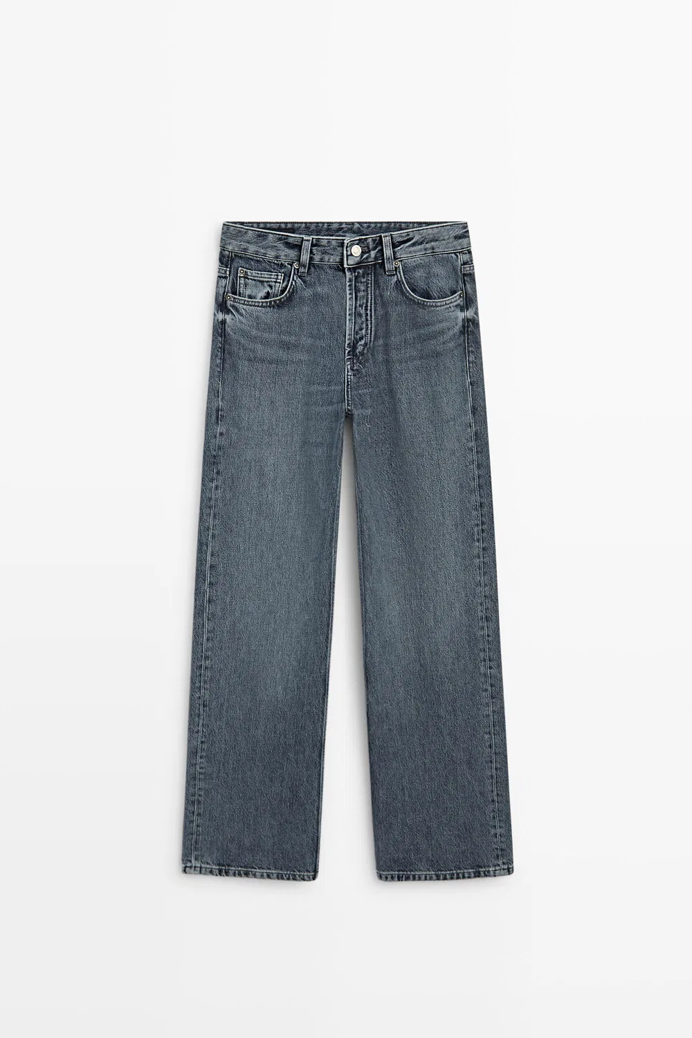 Джинсы Massimo Dutti Mid-Waist Wide-Leg, синий — фото 2