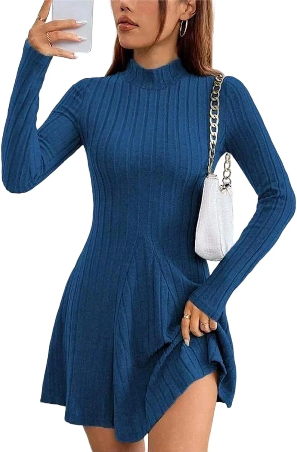 Женское A-line мини-платье с ребристым трикотажем, Royal Blue