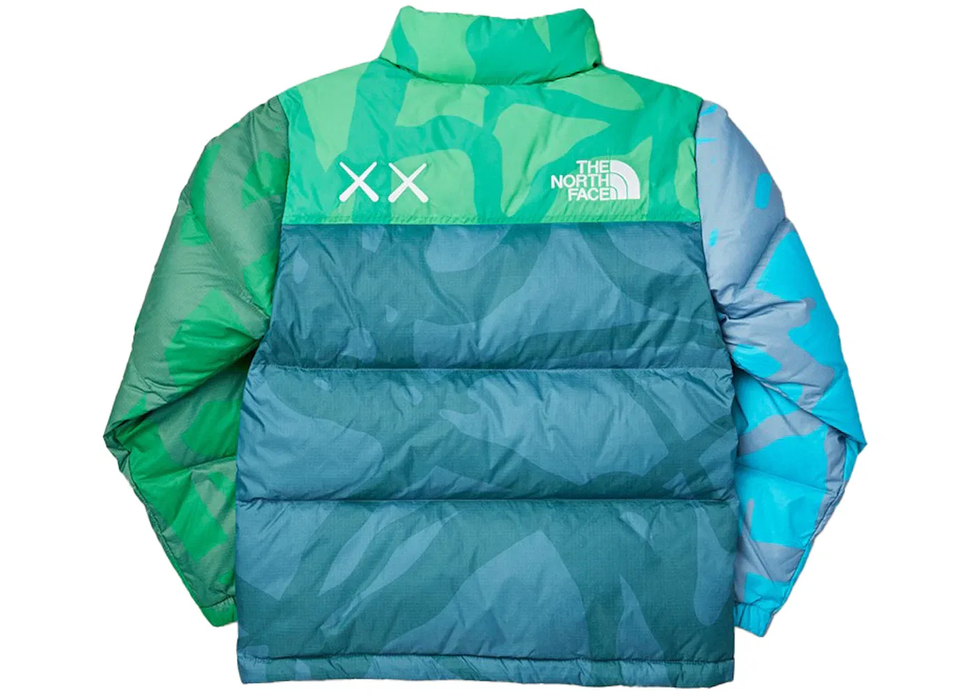 Детская куртка с принтом Retro 1996 Nuptse Jacket KAWS, Kw Safety Green Nuptse Print — фото 2